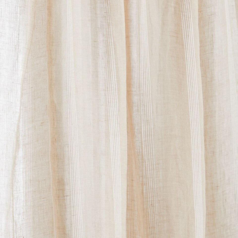 Sheer Linen Cotton Mini Stripe Curtain Natural/White West Elm Australia